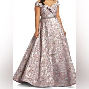 Mac Duggal pink & silver brocade gown *altered